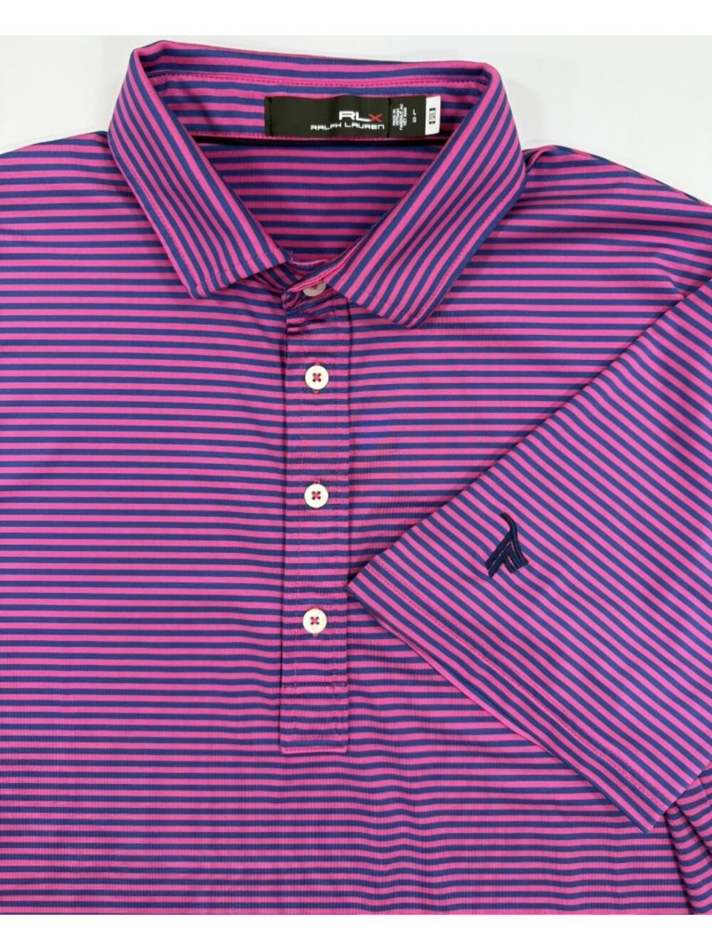 Ralph Lauren RLX Mens Polo Shirt Size Large Trinity Forest Golf Club Pink Blue